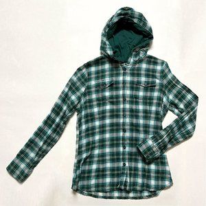 U.S. Polo Assn. Green and White Plaid Flannel Top with Hood (L)